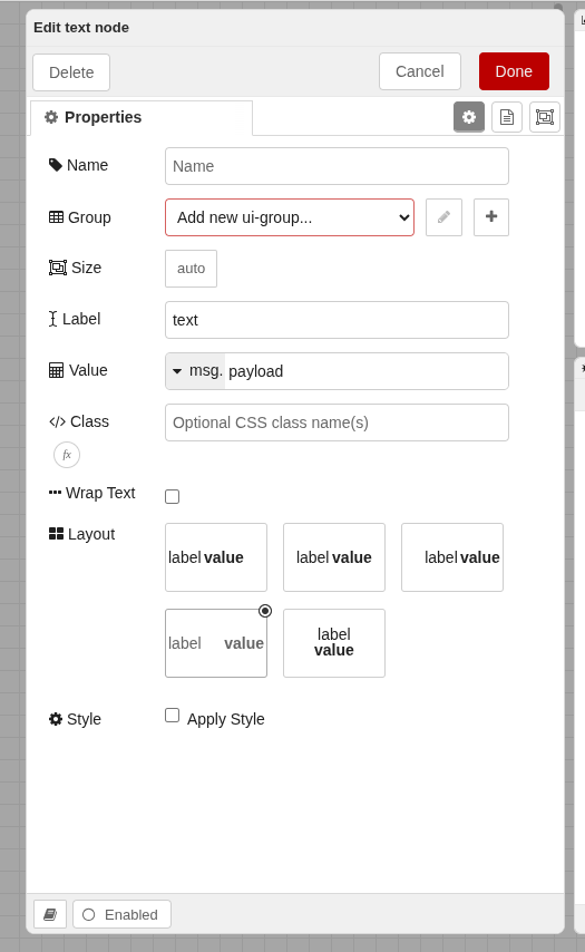 Properties node text